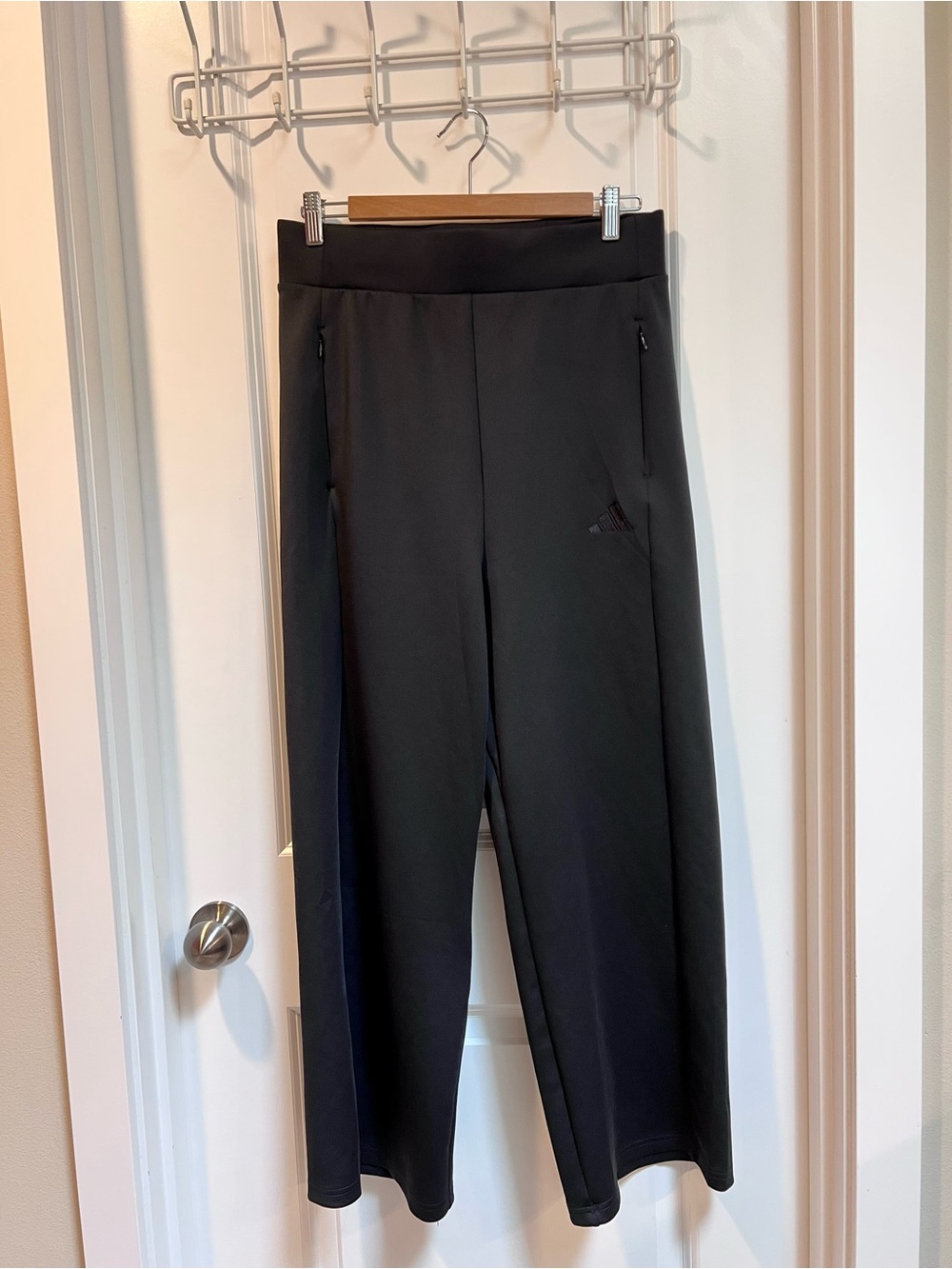 adidas Womens Black Wide-Leg Pull On Activewear Pants M Elastic Waist High Rise - Picture 3 of 9